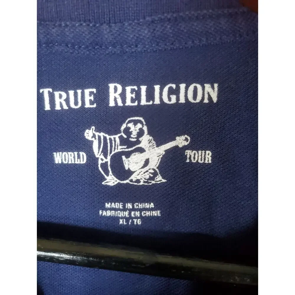 True Religion Mens Polo Shirt Size XL Blue Short Sleeve Crafted With Pride